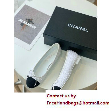 Chanel Tweed  &  Grosgrain Ballerinas Flat G02819 WHITE/BLACK 2023